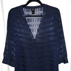 Ann Taylor Navy Sheer Tunic Top